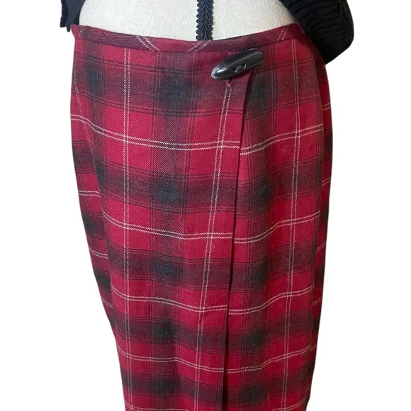 Vintage wool plaid maxi skirt wrap preppy old money classic holiday 10 - Picture 5 of 10